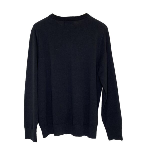 Nautica Crew Neck Sweater Top Mens size Large Black Off White Stripe - Picture 2 of 11